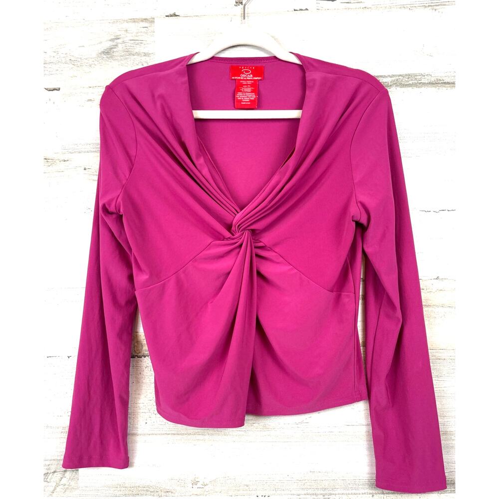 Oscar by Oscar de la Renta Womens L Petite Pink Tie Neck Blouse Designer